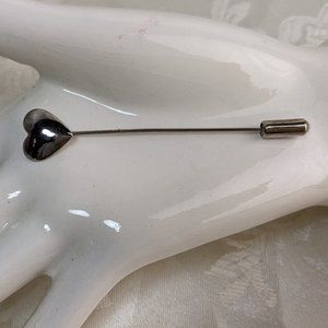 Polished Silver Tone Heart Stick Pin Retro 80s
